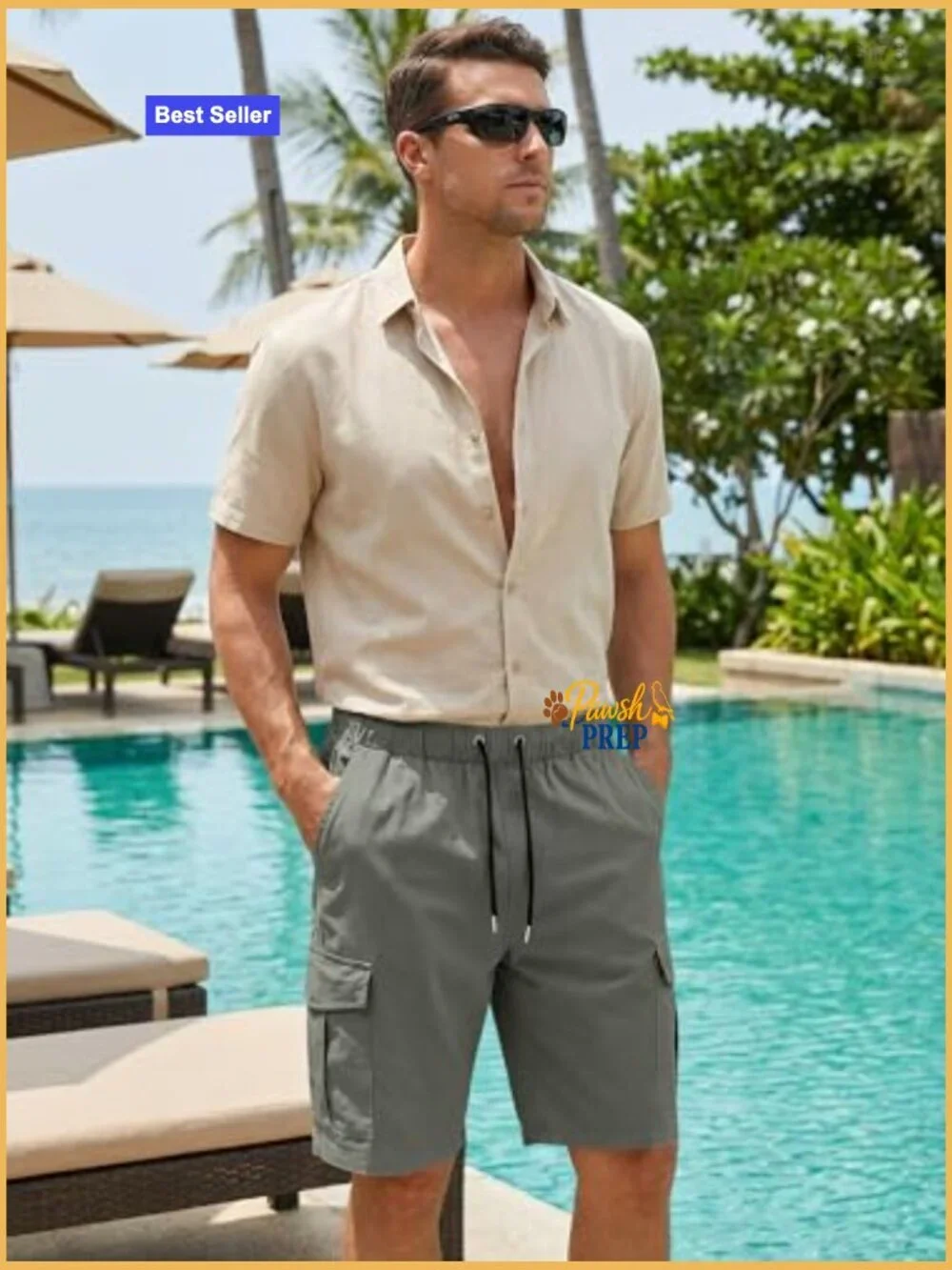 Cotton Drawstring Stretch Cargo Shorts 6 Pockets Men Casual Summer